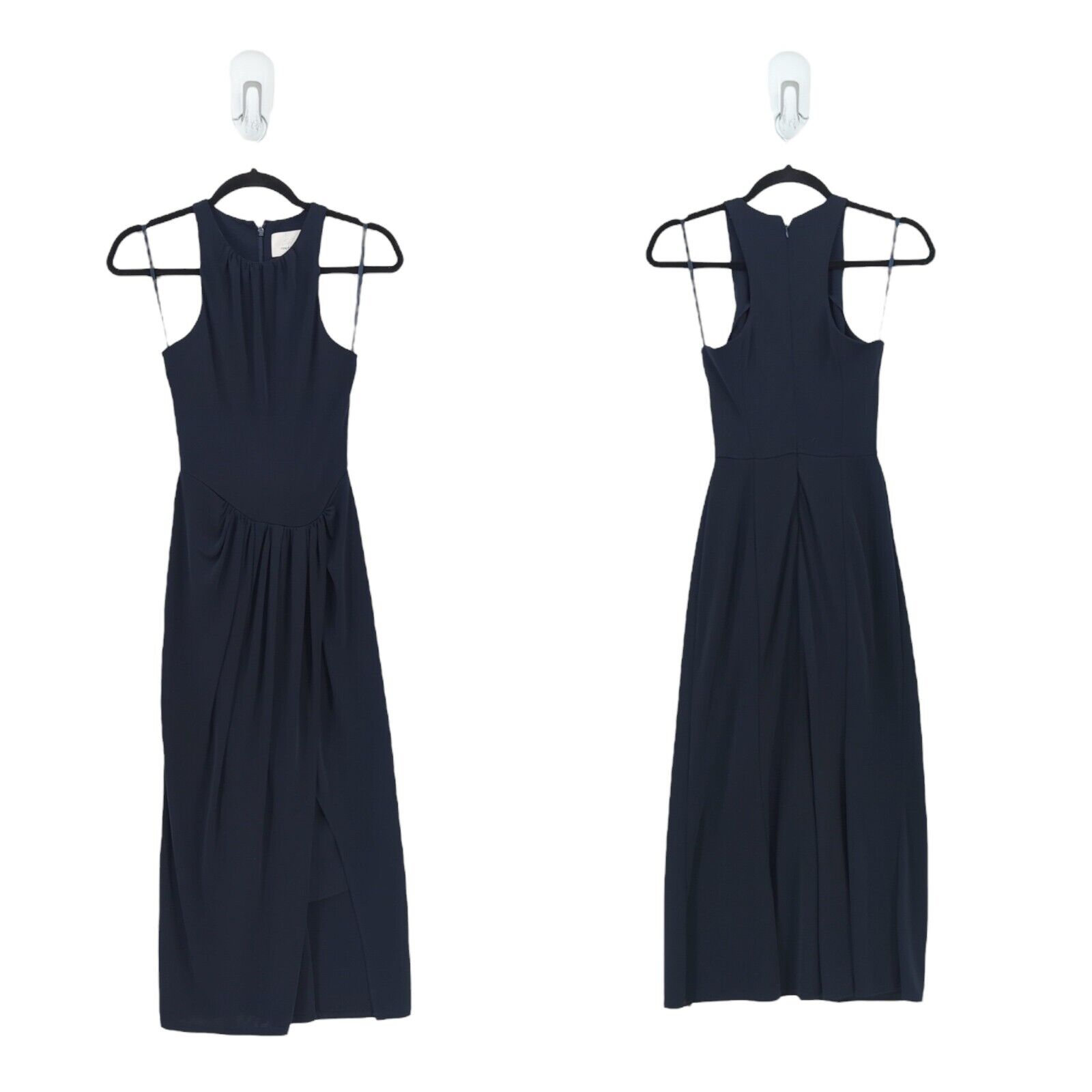 Cinq A Sept Women 0 Lezlie Dress Navy Blue Midi Stretch Jersey Split High Neck